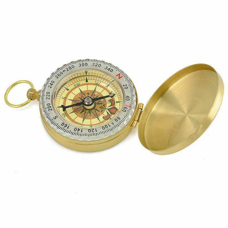 Camping Hiking Navigation Compass Brass Outdoor Pocket Watch Style Ring Keychain