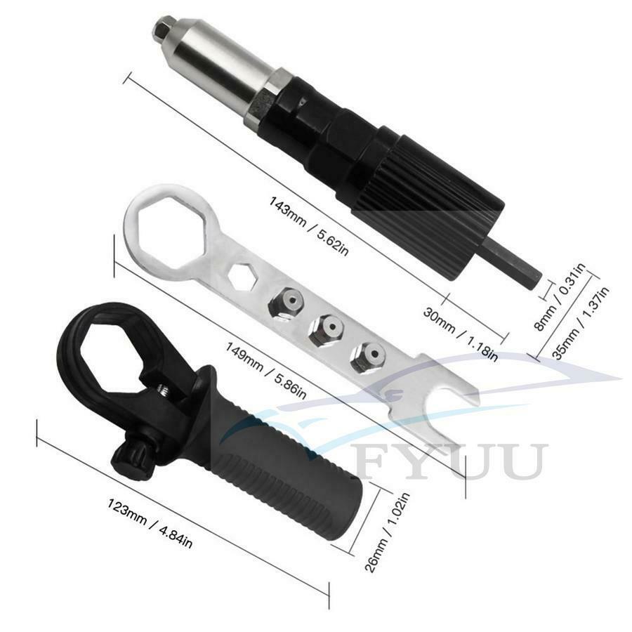 Rivet Nut ( Riveter ) Adaptor Use Electric Drill  2.4, 3.2, 4.0, 4.8 Mandrels