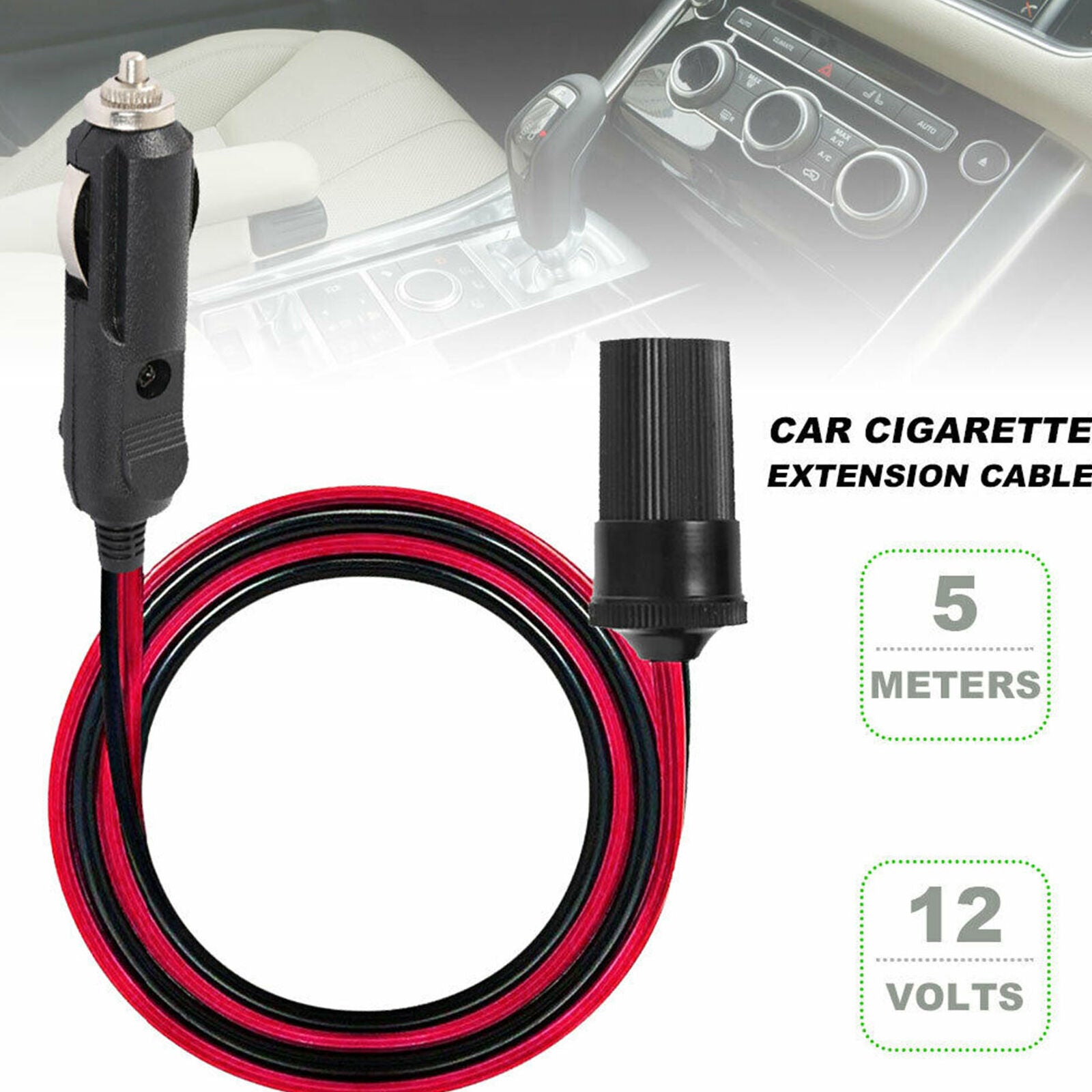 16 ft Car Cigarette Lighter Socket Extension Cord Cable Heavey Duty 12V