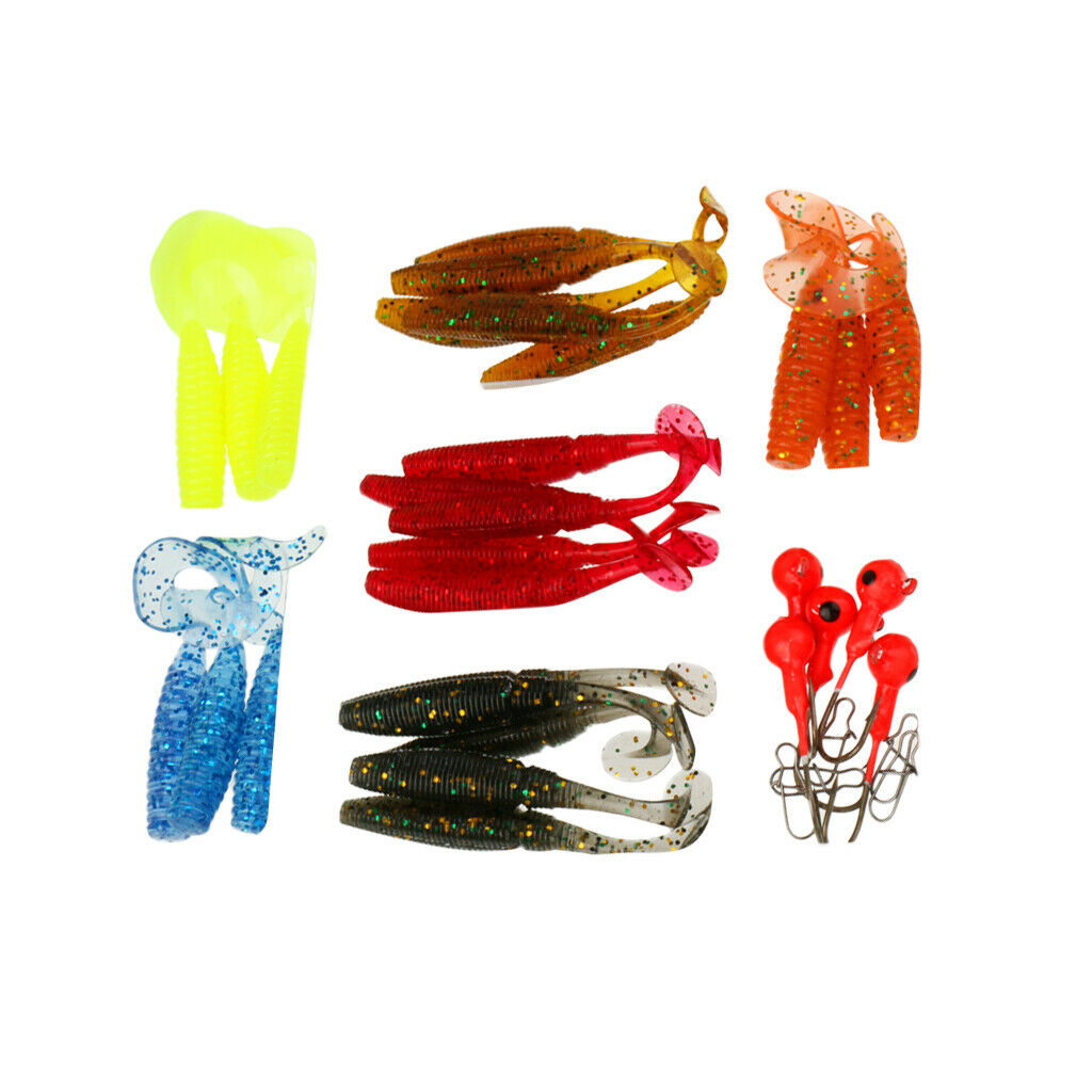 Assorted Tail Grub Worm Plastic Fishing Lure Micro Jig Head Tackle Bait