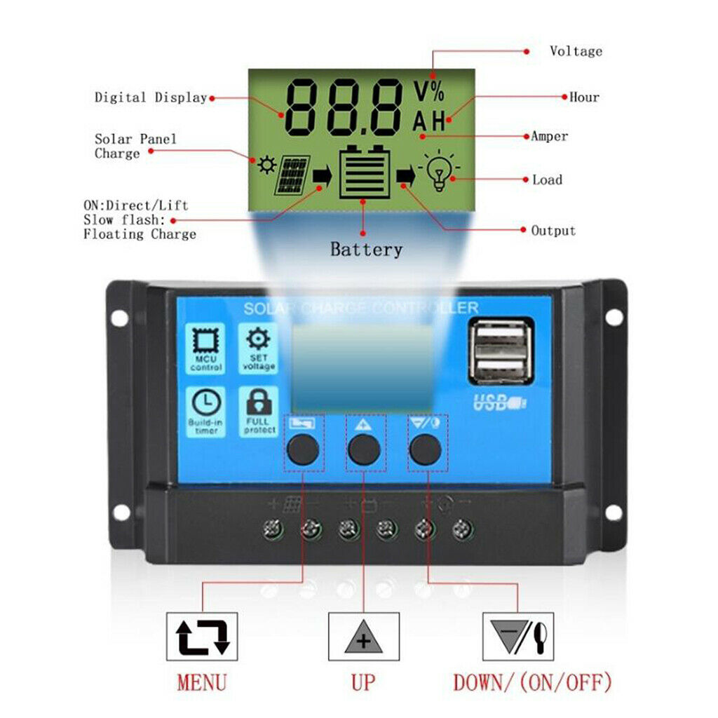 60A Solar Panel Battery Charge Controller Regulator, Intelligent Regulator with