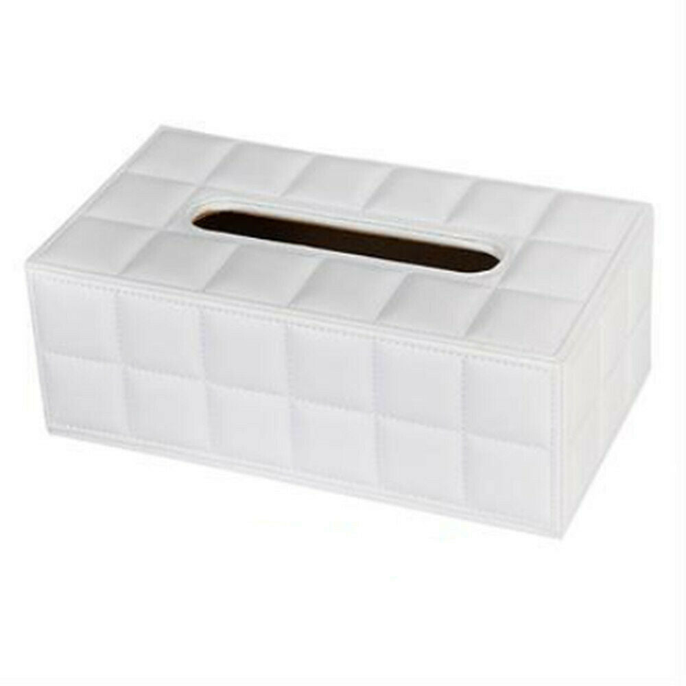 2X PU Leather Tissue Box Cover Pumping Paper Napkin Holder Box Pure White