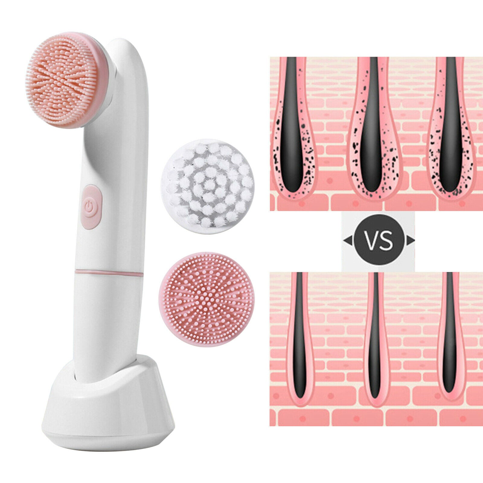 2 in 1 Electric Facial Cleansing Brush Battery Waterproof Massaging Portable