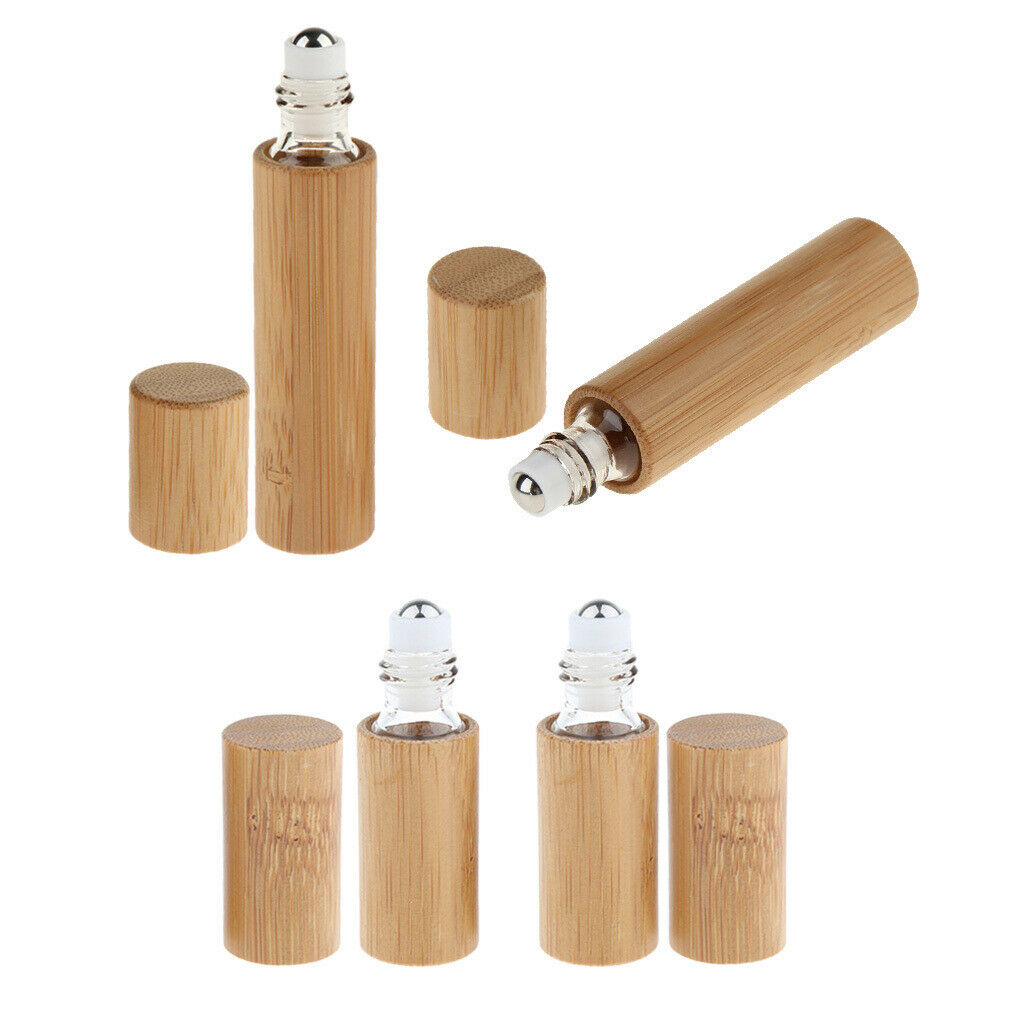 4Pcs Handmade Natural Bamboo Perfume Essential Oil Roller Bottles Container