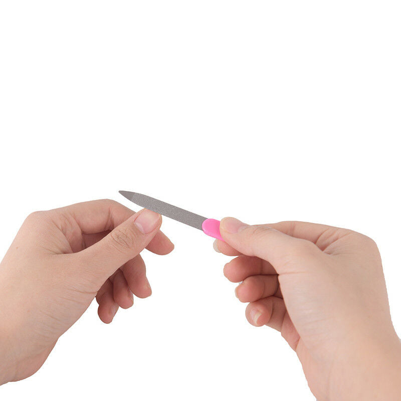 5pcs Plastic Handle Metal Double Sided Nail Files Manicure Pedicure Tool RGJCDD