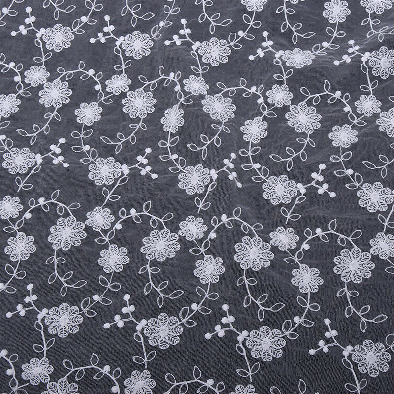 1yd White Flower Embroidered Lace Fabric DIY Dress Skirt Making Accessories