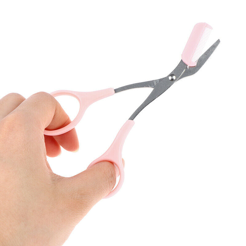 Eyebrow Eyelash Hair Scissors Comb Trimmer Pink Stainless Steel Tool Eye broFCA