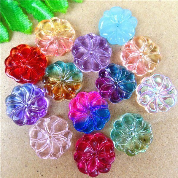 30Pcs 16x16x4mm Multicolor Czech Lampwork Glass Plum Blossom Pressed Bead HH6172