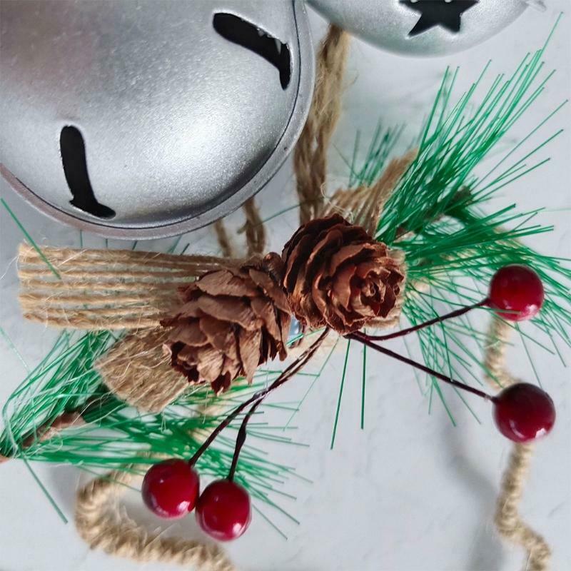 Christmas Pine Berry Pinecones Jingle Bell Door Wall Hanger Ornaments for Xmas