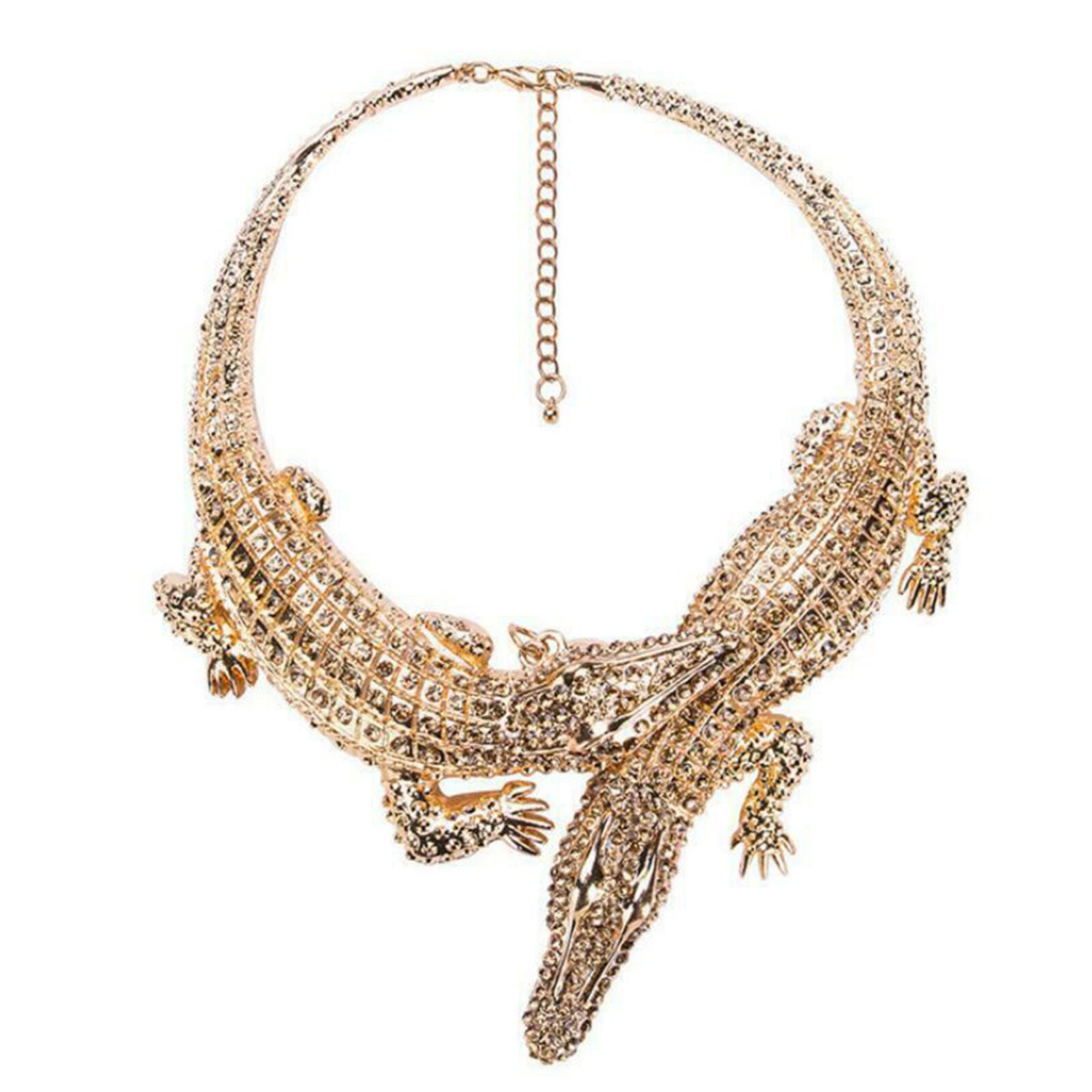 Crocodile Necklace Alligator Pendant Women Crystal Rhinestone Big Charm Collar