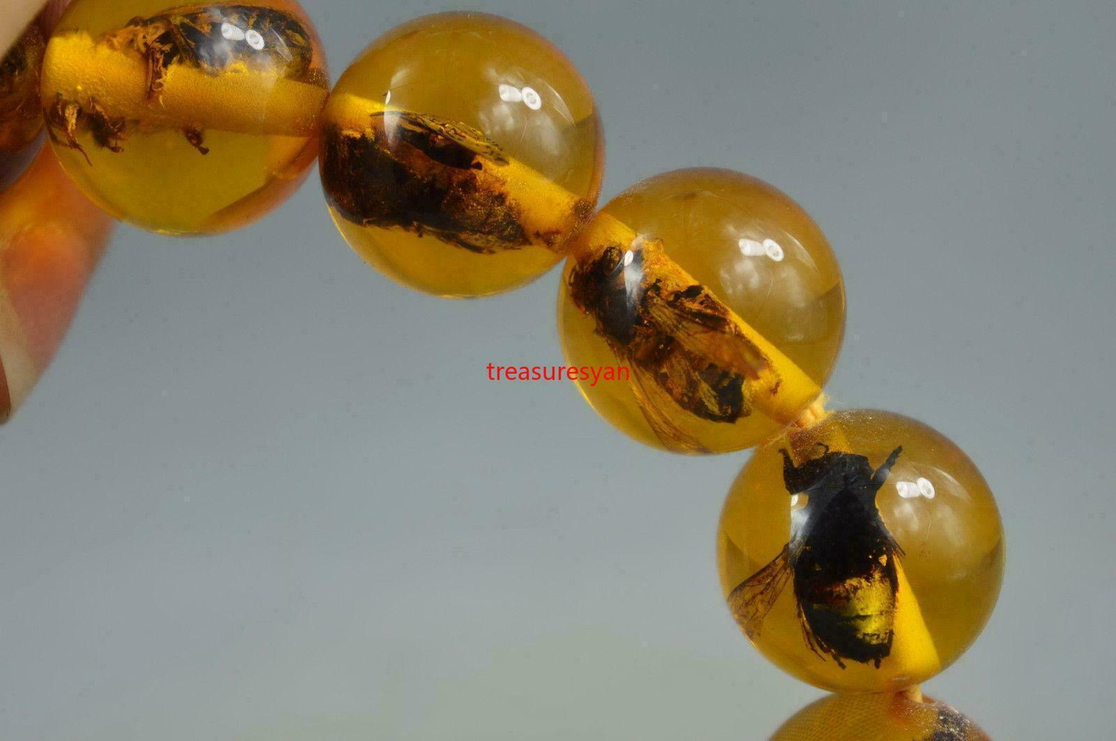 Collectible Handwork Amber Inner Inlay Insect Exorcism Auspicious Lucky Bracelet
