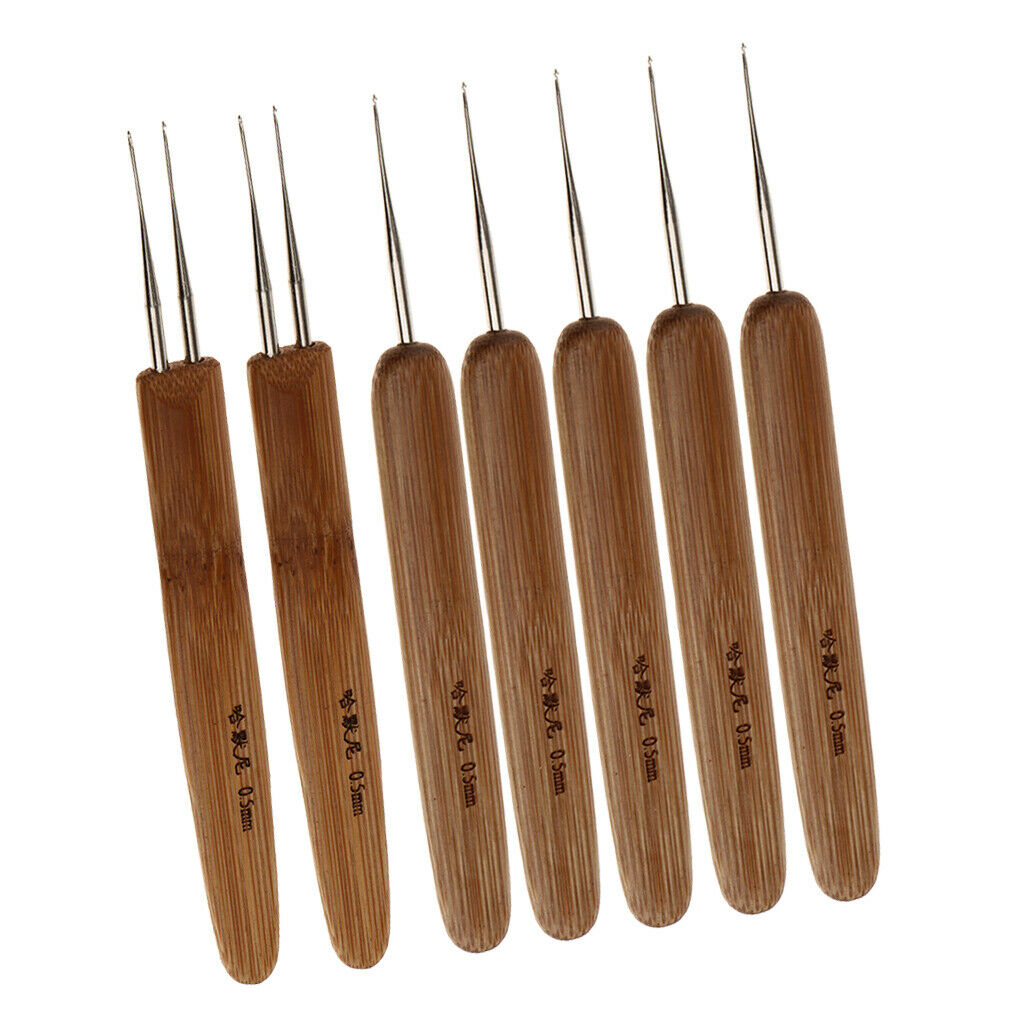 7Pcs Dreadlocks Crochet Hooks Tool Set 1 Hook,2 Hooks 0.5mm Bamboo Crochet