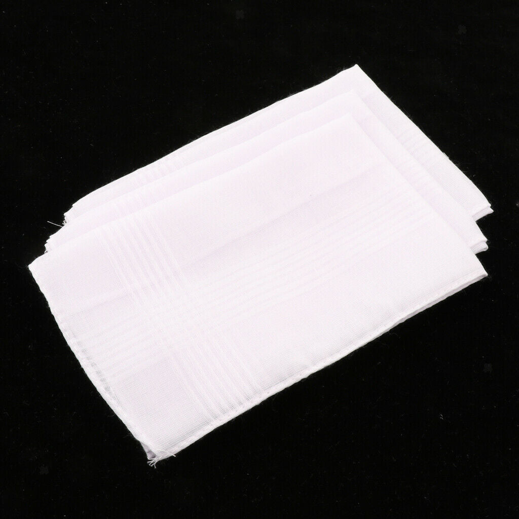 3 Pack Women Men White Handkerchiefs Soft Square Pocket Towel Party Hankies