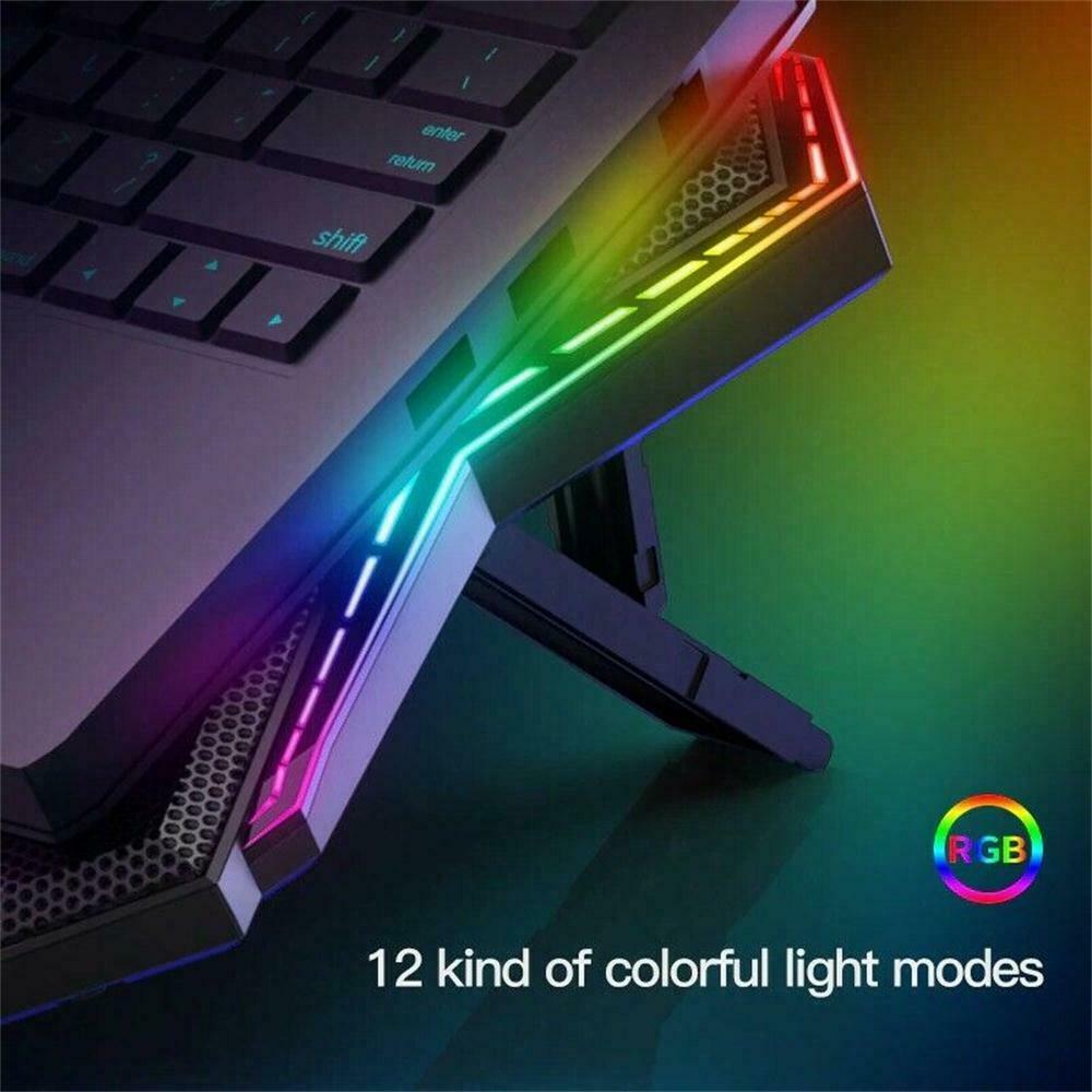 RGB Laptop Cooling Pad LED Screen Gaming Laptop Cooler with 6 High-Speed Fans FS