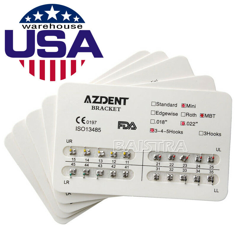 50X AZDENT Dental Orthodontic Metal Brackets Braces Mini MBT.022 Hooks 3 4 5