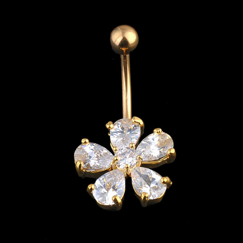 Beauty Navel Belly Button Rings Bar Crystal Flower Dangle Body Piercing J.l8