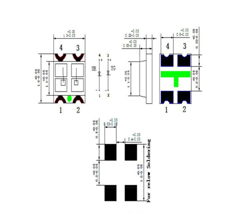 20pcs SMD 1615 LED Light-emitting diode red green Two-color Highlight lamp beads