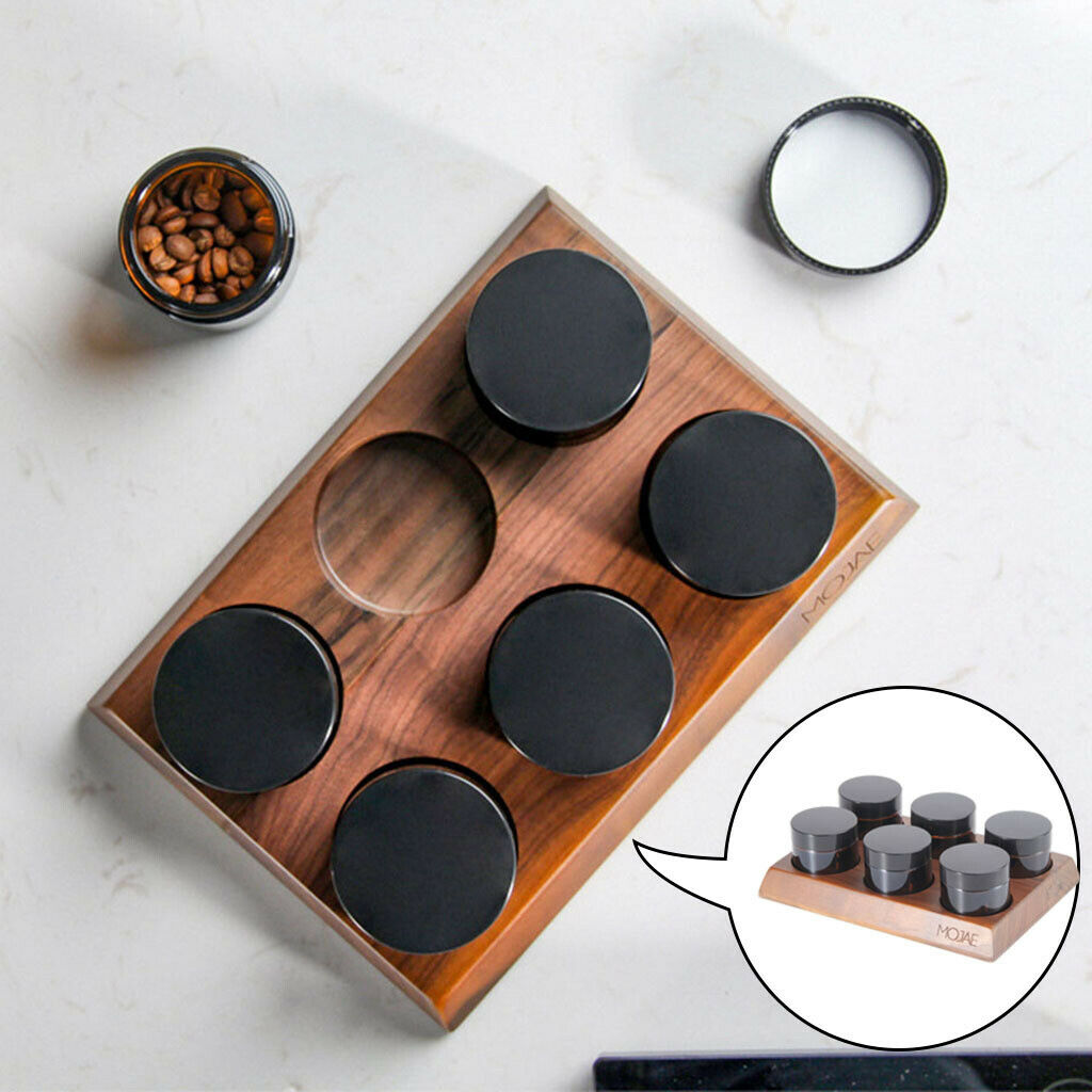 Multifunction Coffee Bean Canister Storage Glass Jar Bottle w/ Wood Base