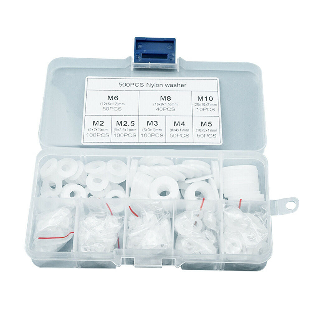 500x Nylon Washers Plastic Round Flat Washers White M2 M2.5 M3 M4 M5 M6 M8 HN US