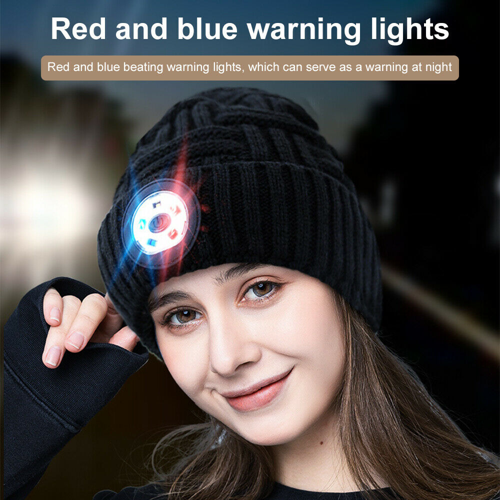 LED Head Torch Warm Beanie Hat Light Outdoor Battery/Rechargeable Headlight Lamp