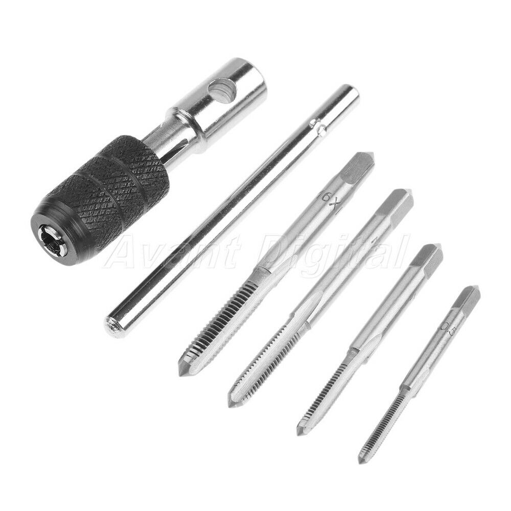 5Pcs Screw Thread Taps Drills Bits Kit Set with Wrench Woodworking Hand Tool