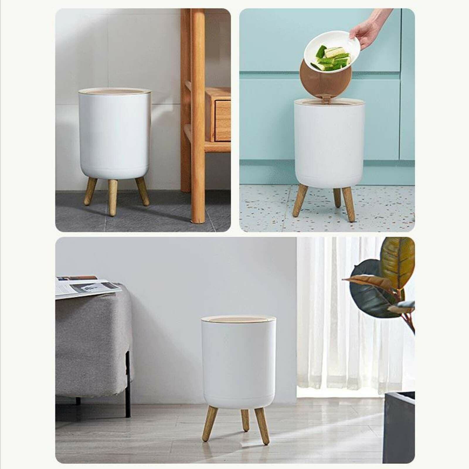 Modern Trash Can Round Desktop Press Lid High Foot Bedroom Toilet Kitchen