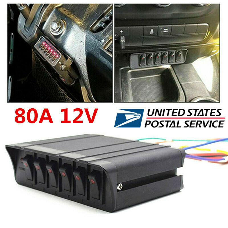 12V 6-Gang Rocker Switch Box For Off-road Lighting &Heavy-hitting Warning Lights