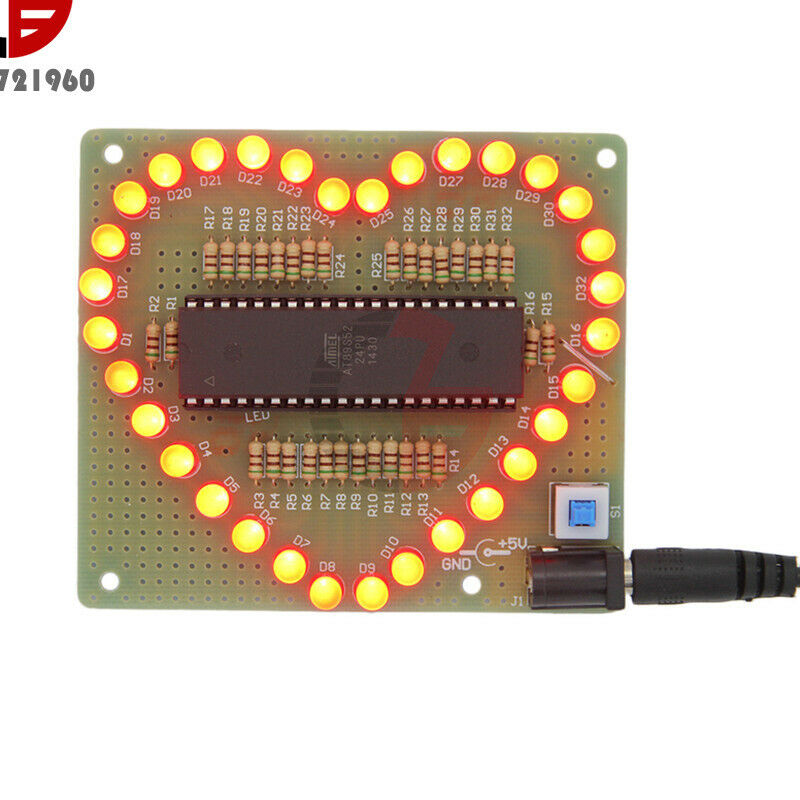 Love Heart Shaped LED PCB Board DIY Kit Red Light Electronic Flashing Suite Gift