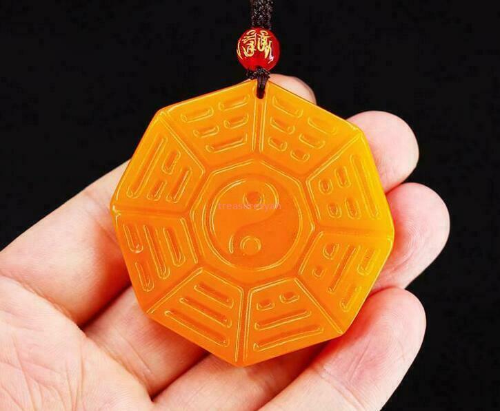 Yellow Jade Tai Chi Pendant Natural Women Carved Chinese Necklace Jewellery