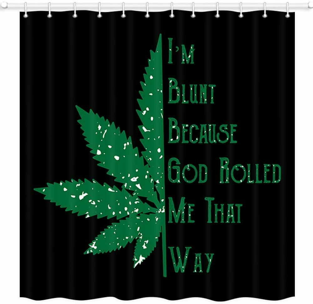 Black Hippie Trippy Cannabis Leaves Shower Curtain Toilet Pad Cover Bath Mat