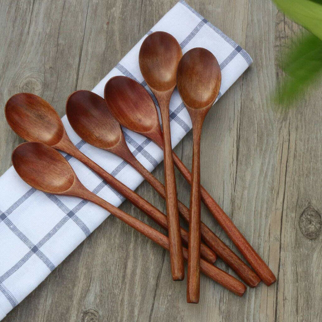 6PCS Small Wooden Spoons Soup Spoons Serving Spoons Wooden Teaspoon for Coffee