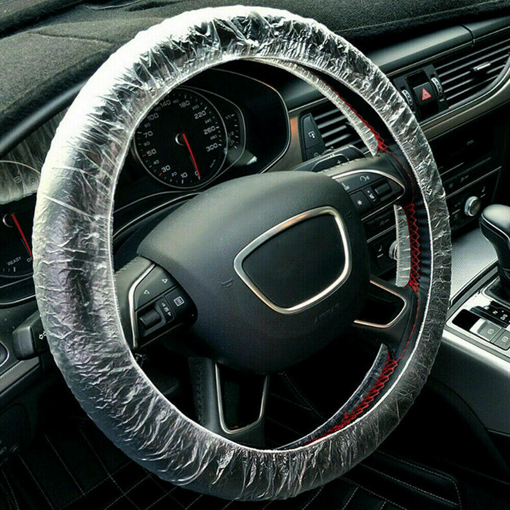 100Pc Car Disposable Plastic Steering Wheel Protector Cover Waterproof Dustproof