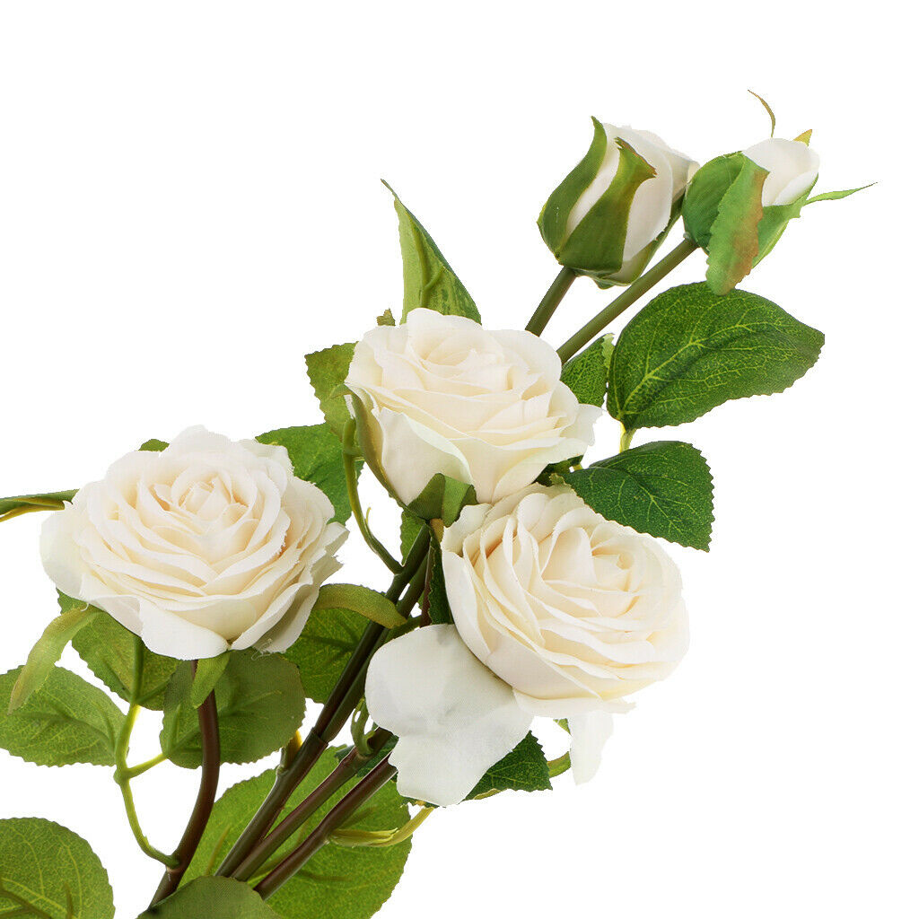 4x Bridal Bouquet Silk Rose Wedding Flower Favors Decor House Flowers White