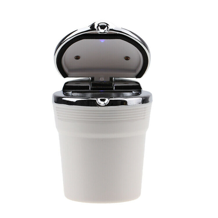 White Portable Stainless Auto Car Cigarette Ashtray Ash with Blue LED Light