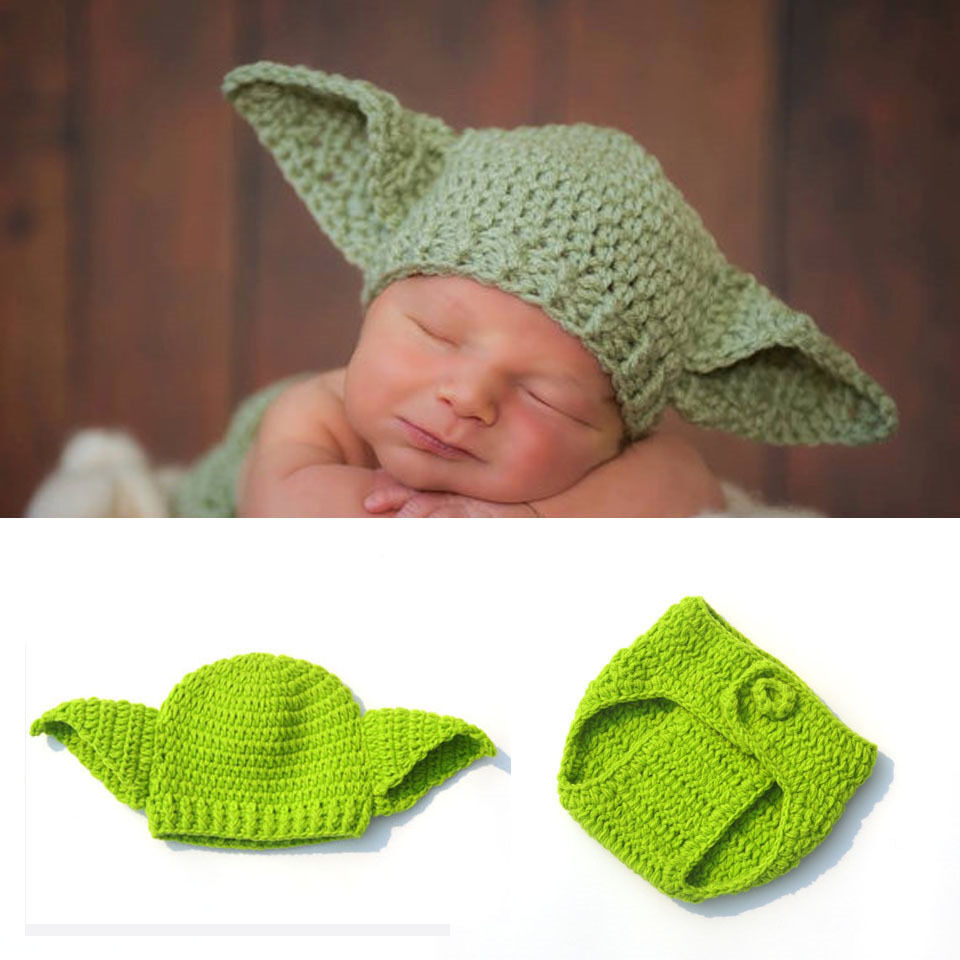 Newborn Baby Girls boys Yoda Outfits Crochet Hat Baby Frog Costume Photo Props