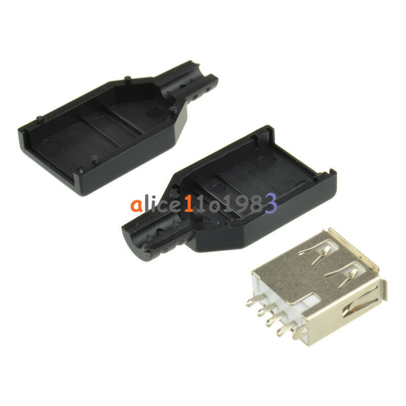 50PCS USB2.0 Type-A Plug 4-pin female Adapter Connector jack&Black Plastic Cover