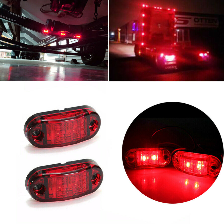 Red LED 2.6" 2 Diode Light Oval Clearance Trailer Car Truck SUV Side Marker Lamp