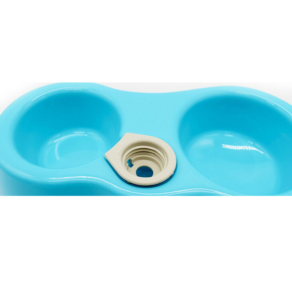 Pet Dog Cat Food Water Fountain Dish Feeder Double Plastic Bowl Blue