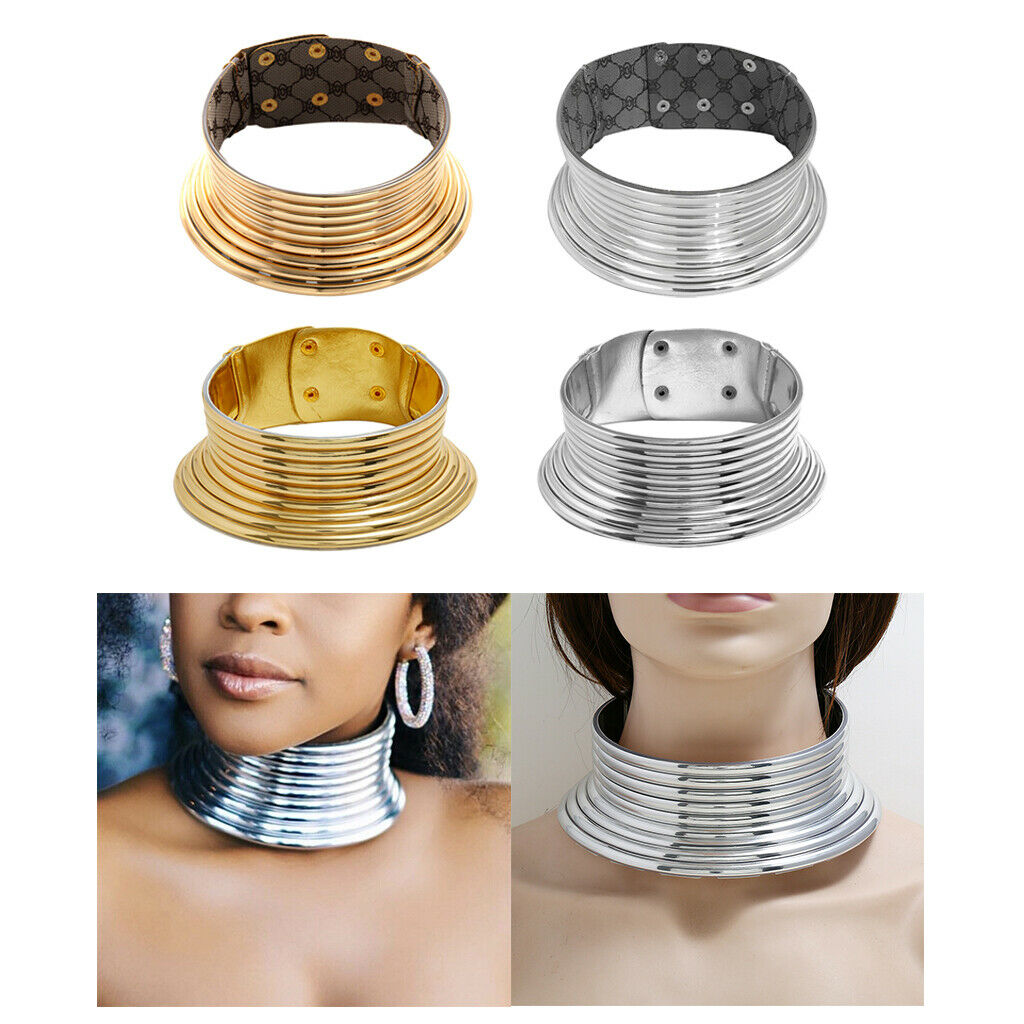 African Big Chunky Choker Collars Women Wide Choker Necklace Adjustable Gift