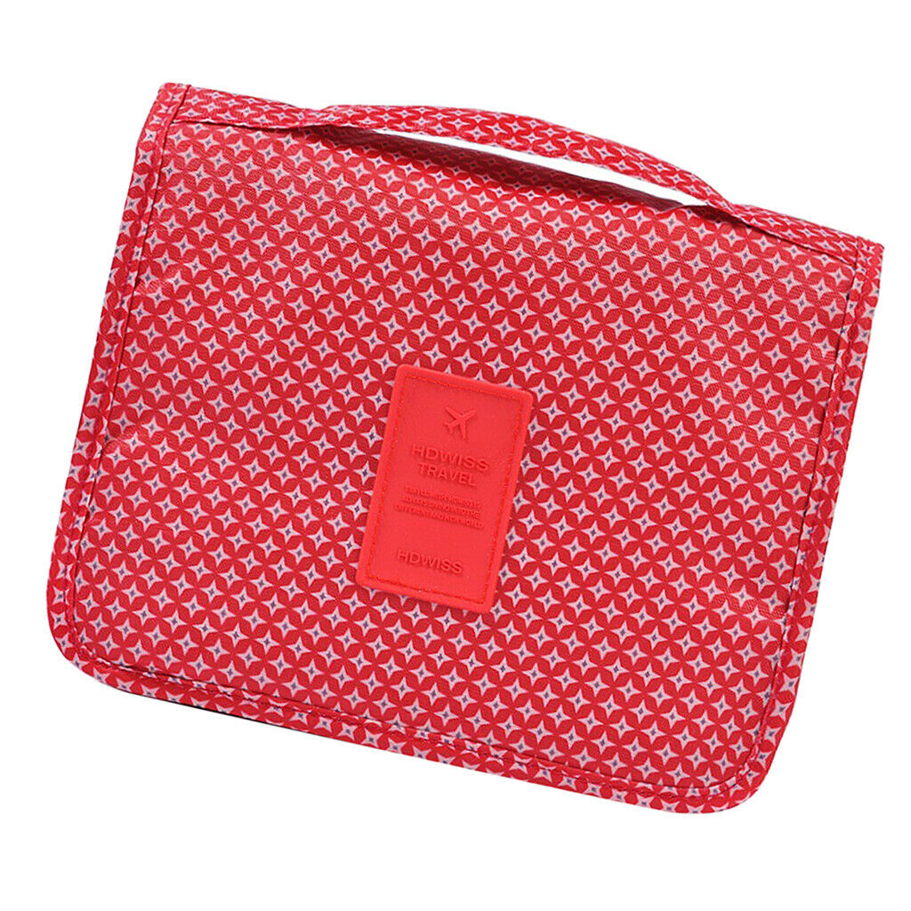 Large Capacity Travel Wash Bag with Hanging Hook - Red star, as described