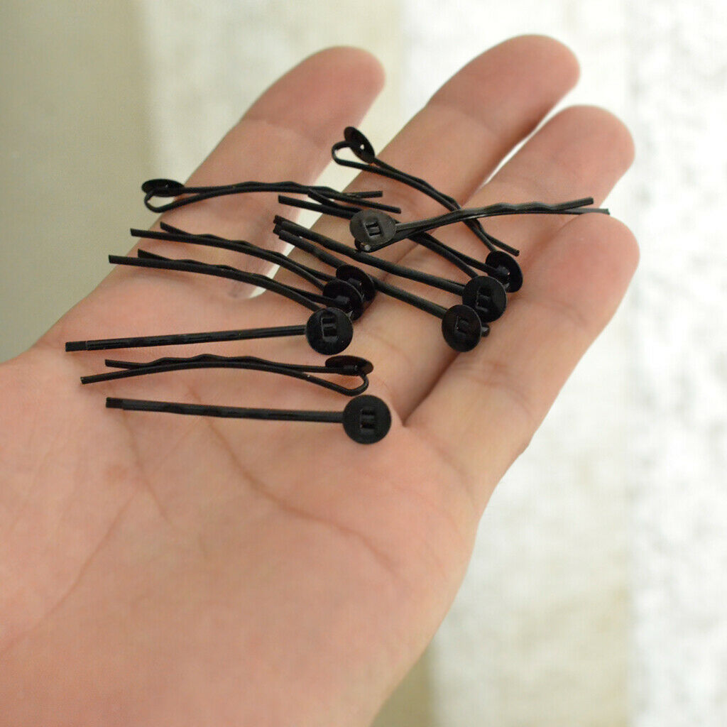 50x Black Hair Clips Barrettes Hairclips Round Tray DIY Jewelry Making Craft