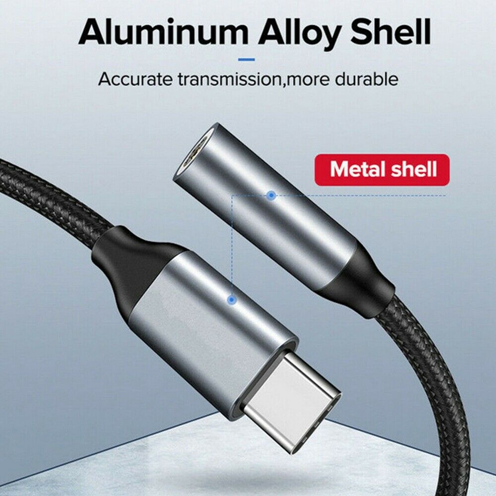 1* USB Type-C to 3.5mm Aux Audio Jack Active DAC Headphone Adapter Braided Cable