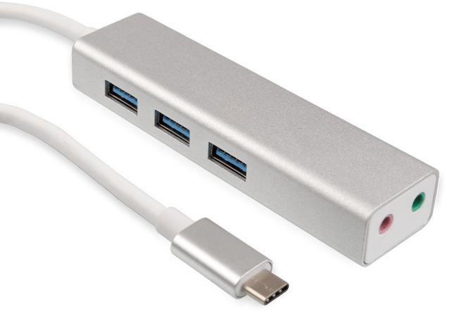 Aluminimum USB Type C Hub Adapter with 3 USB 3.0 Ports 2.1ch Sound Card Power