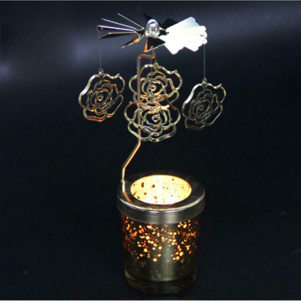 Romantic Rotating Candle Holder Stand Spining Tealight Candlestick Rose