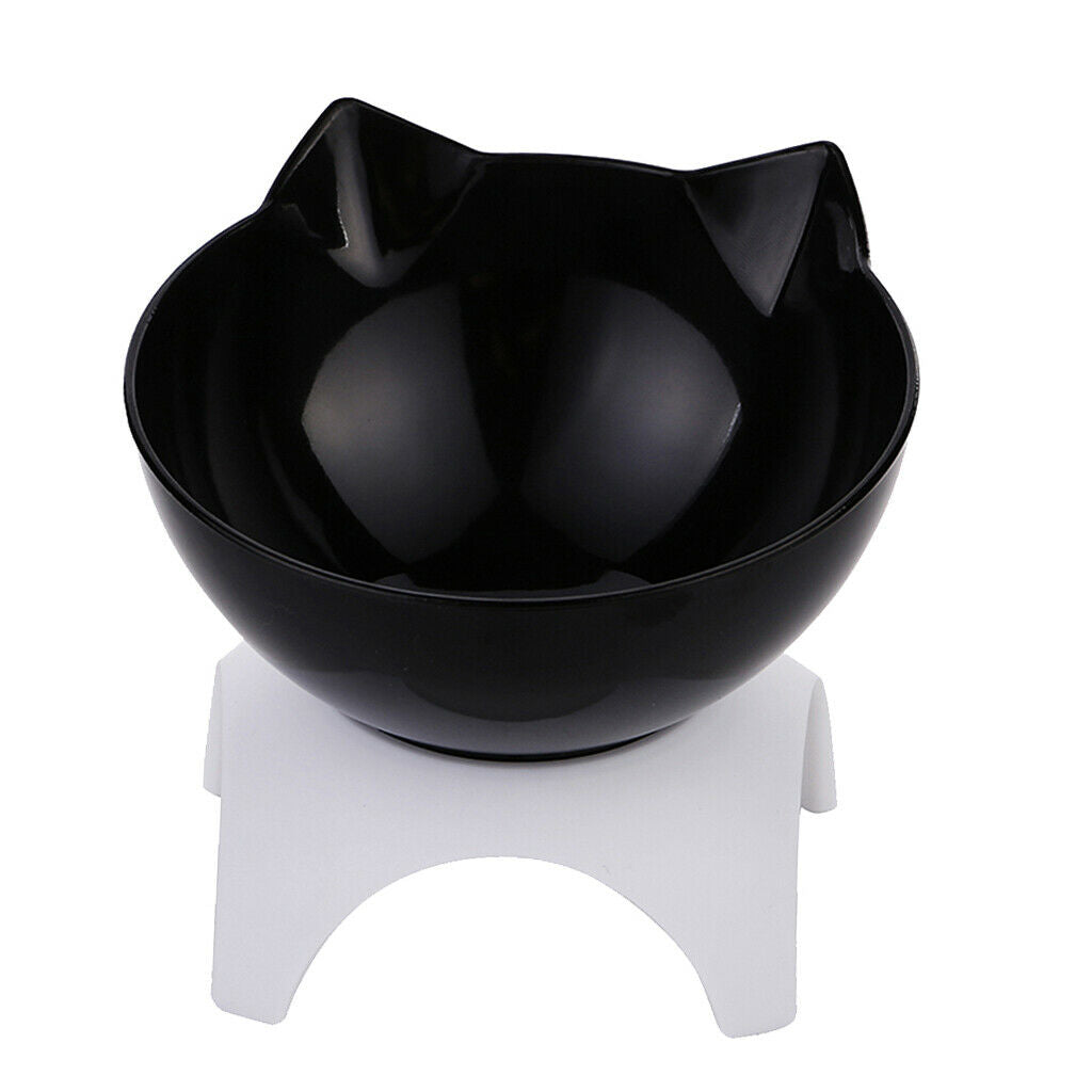 Raised Single Cat Bowls Pet Food Water Feeder with Stand For Cat Dogs Black