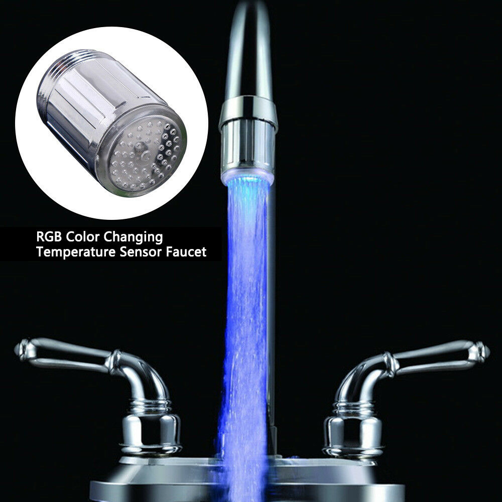 Magical 3 Color Sensor LED Light Water Faucet Tap Temperature For Bathroom Hot