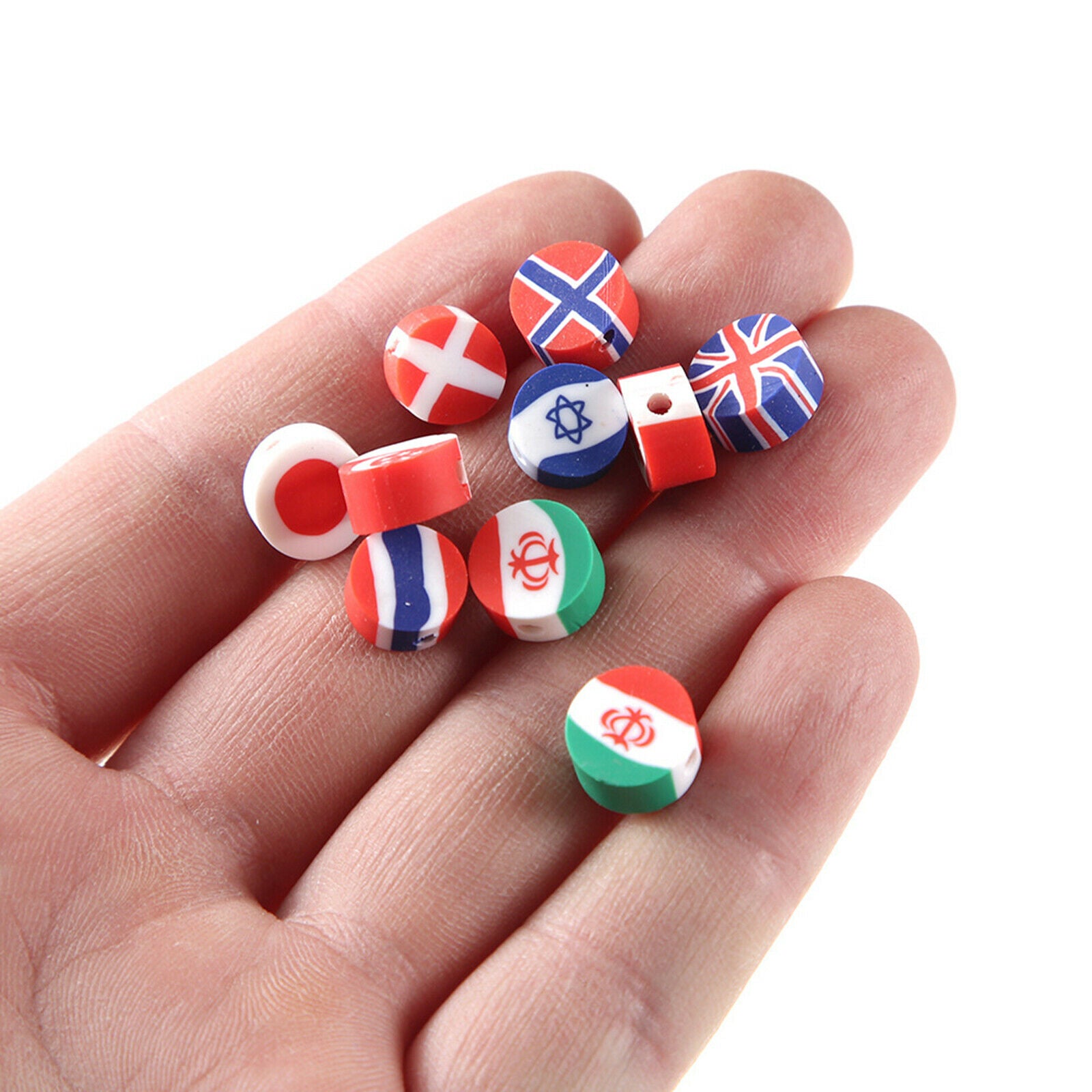 Clay National Flag Beads Flat Round Disc Beads Handmade Jewelry Marking 10mm