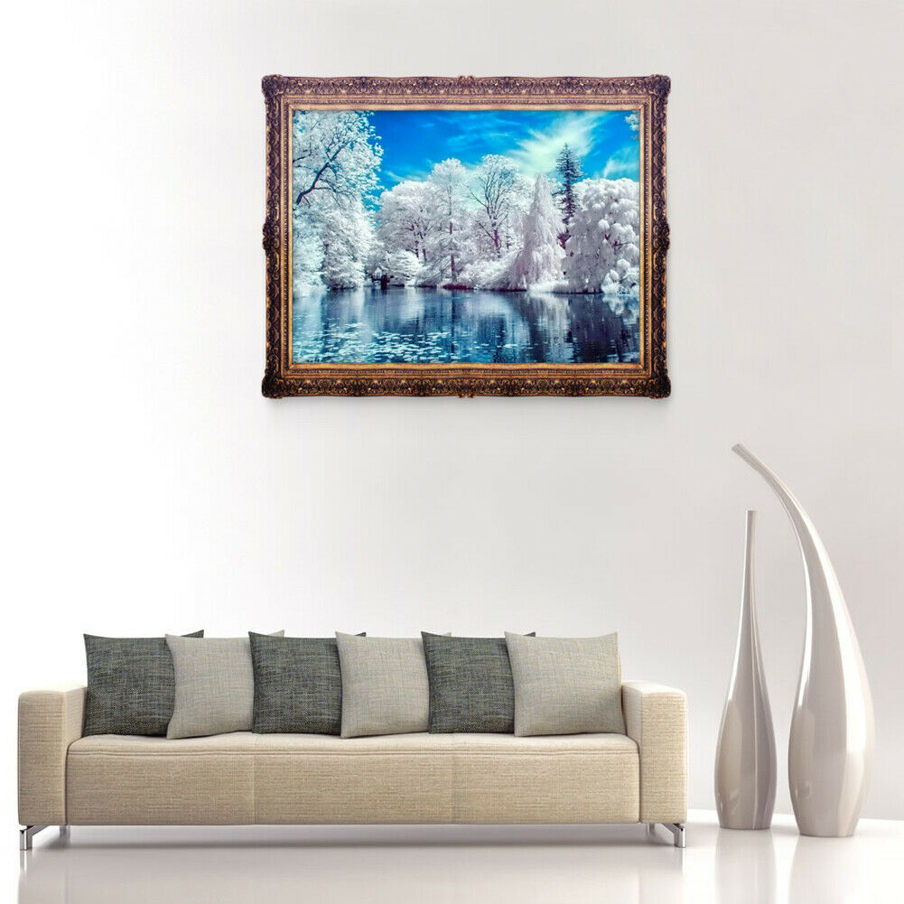 Snow Lake 5D DIY Diamond Painting Cross Stitch Embroidery Home Decor Craft @