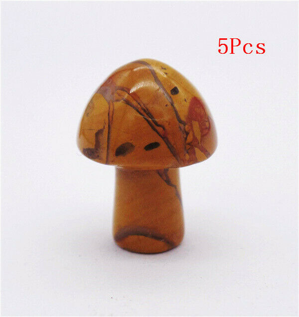 5Pcs 21x15mm Natural Picasso Jasper Carved Mini Mushroom Massager Healing HH7719