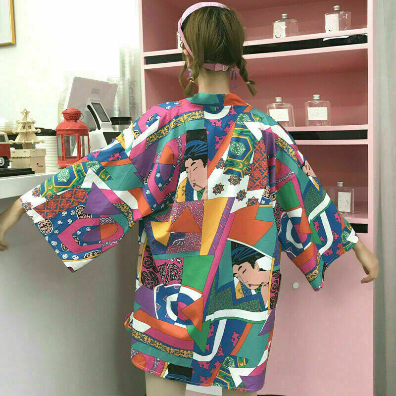 Japanese Women Kimono Jacket Coat Cardigan Outwear Top Retro Haori Harajuku